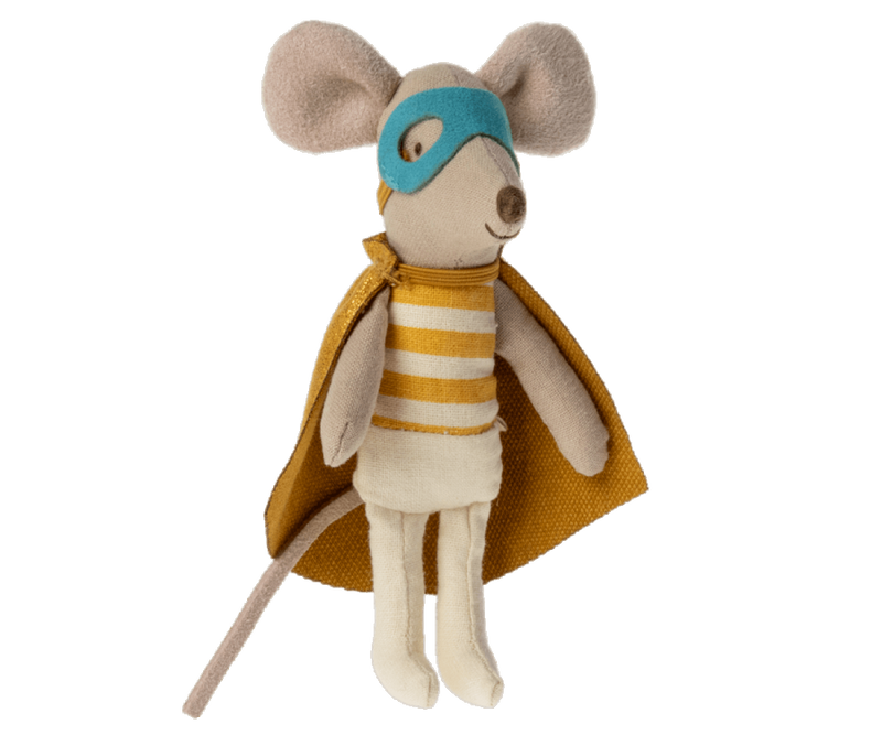 Maileg Superhero Little Brother, Mouse in Box