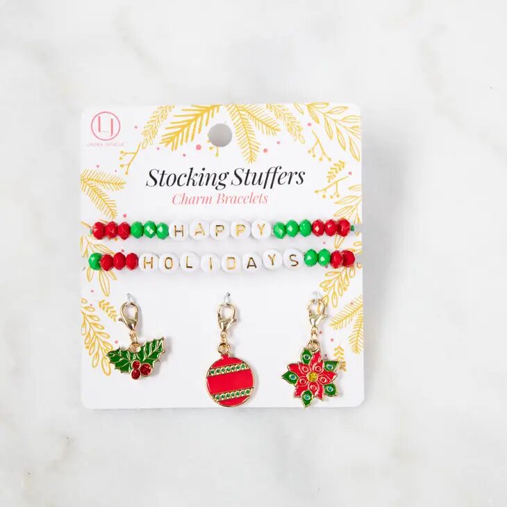 Laura Janelle Red Green Happy Holidays Charm Bracelet Set