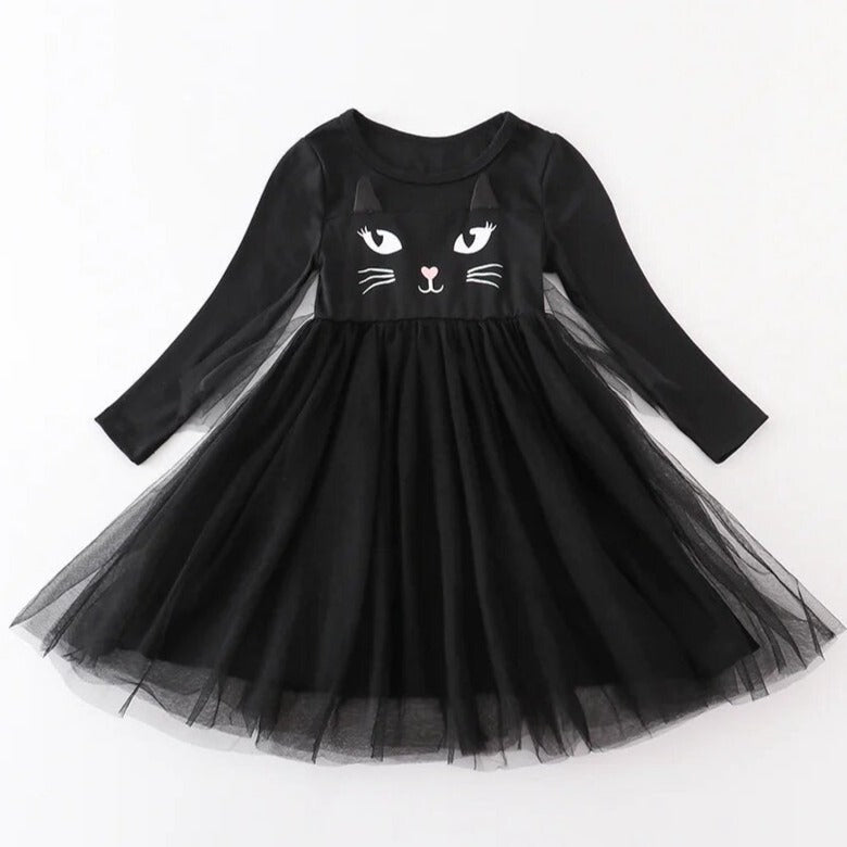 Black Cat Print Girl Dress