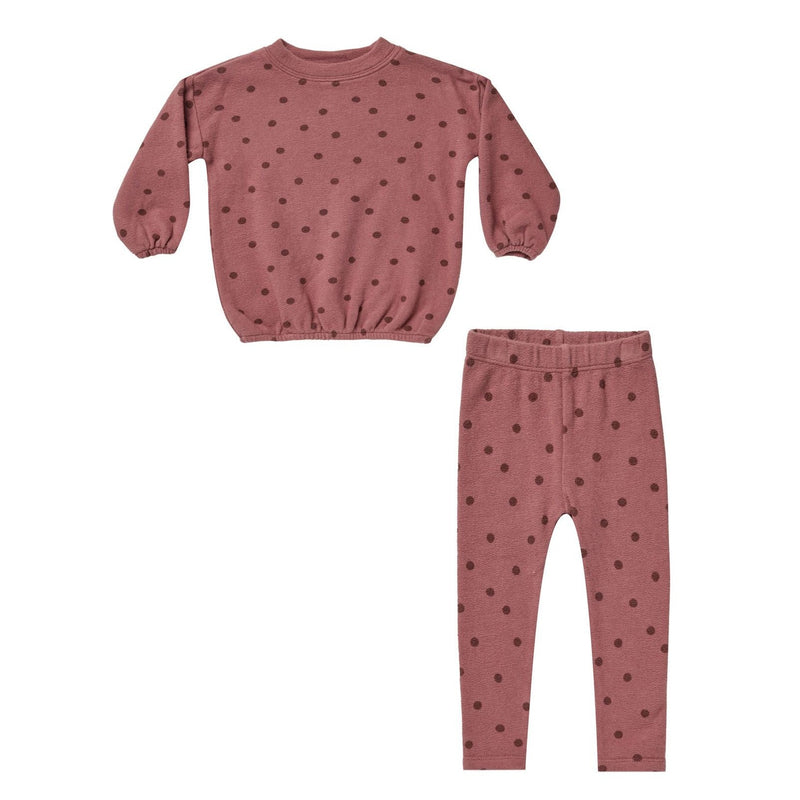 Rylee + Cru Spongey Knit Set - Raspberry Polka Dot
