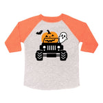 Sweet Wink Pumpkin Monster Truck Halloween 3/4 Shirt - Heather/Orange