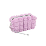 Faux Fur Quilted Cosmetic Pouch - Lavender