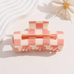 Kids Checkered Claw Clip - Coral / White