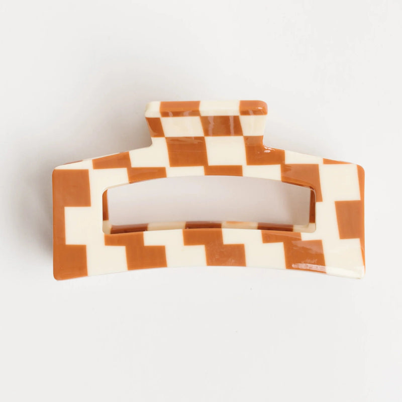 Kids Checkered Claw Clip - Rust / White