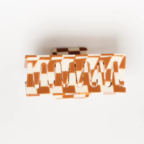 Kids Checkered Claw Clip - Rust / White