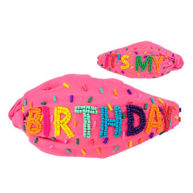 It's My Birthday Beaded Headband - Pink