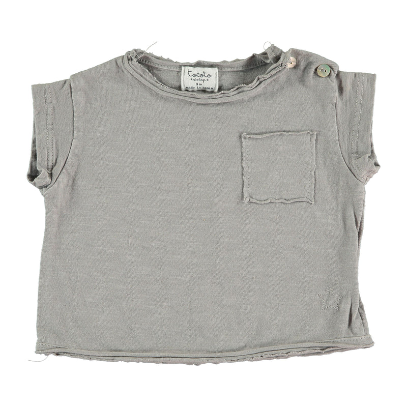 Tocoto Vintage T-Shirt with Front Pocket - Grey