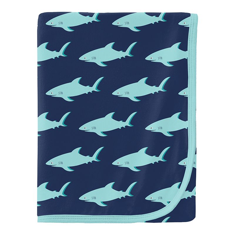 Kickee Pants Swaddling Blanket - Flag Blue Sharky