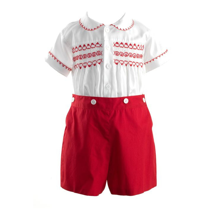 Luli & Me Prince Set w Embroidered Shirt in Red