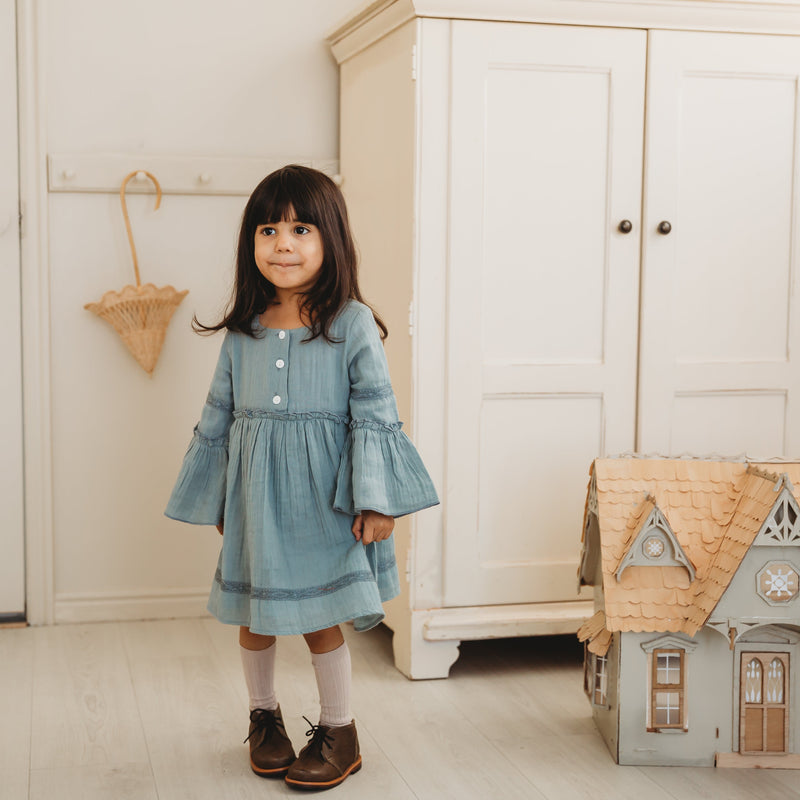 Ren & Rouge Pale Blue Muslin Dress Casp Baby Mommy & Me Boutique Ren & Rouge Pale Blue Muslin Dress Casp Baby Mommy & Me Boutique