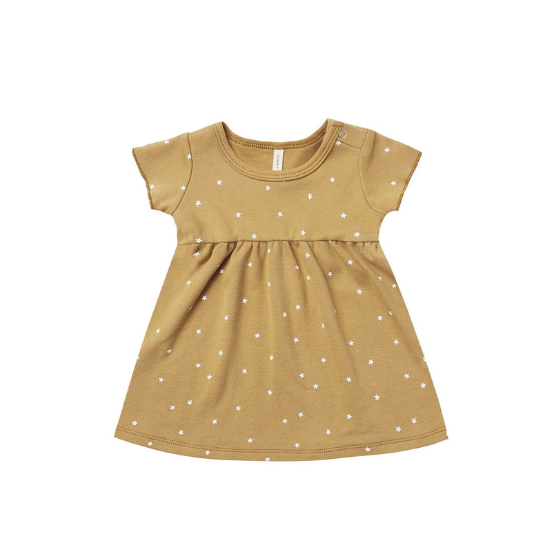 Quincy Mae Short Sleeve Baby Dress - Gold Stars