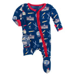 Kickee Pants Print Muffin Ruffle Footie with Zipper - Navy Education Everyday Heroes