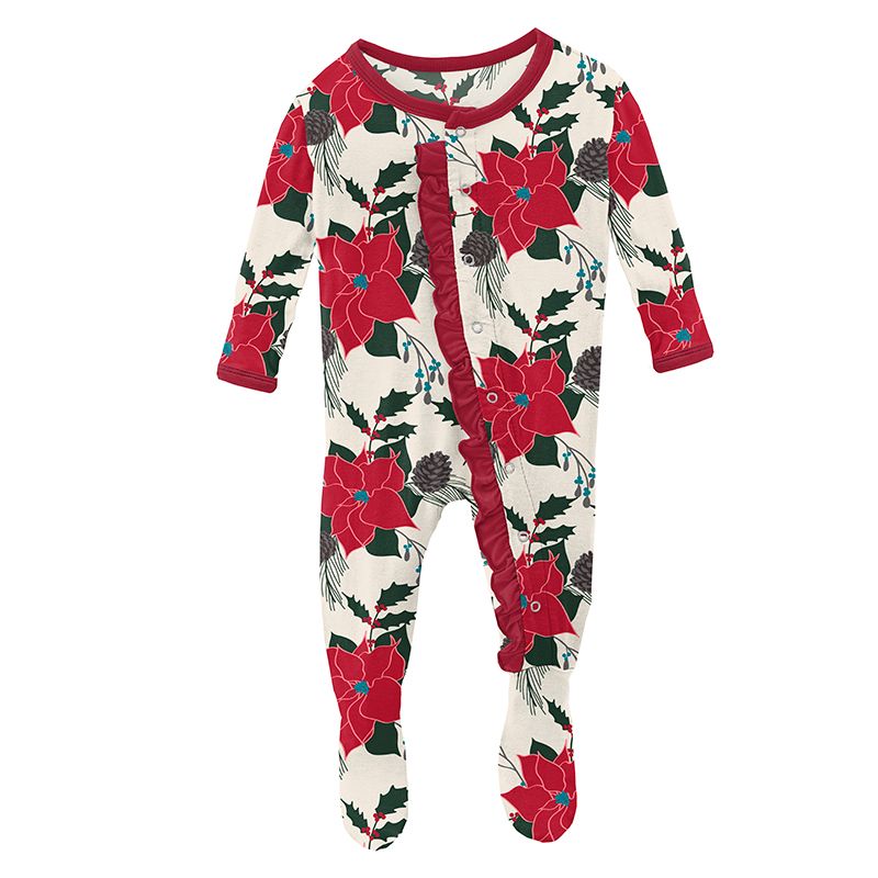 Kickee Pants Classic Ruffle Footie with Snaps - Christmas Floral