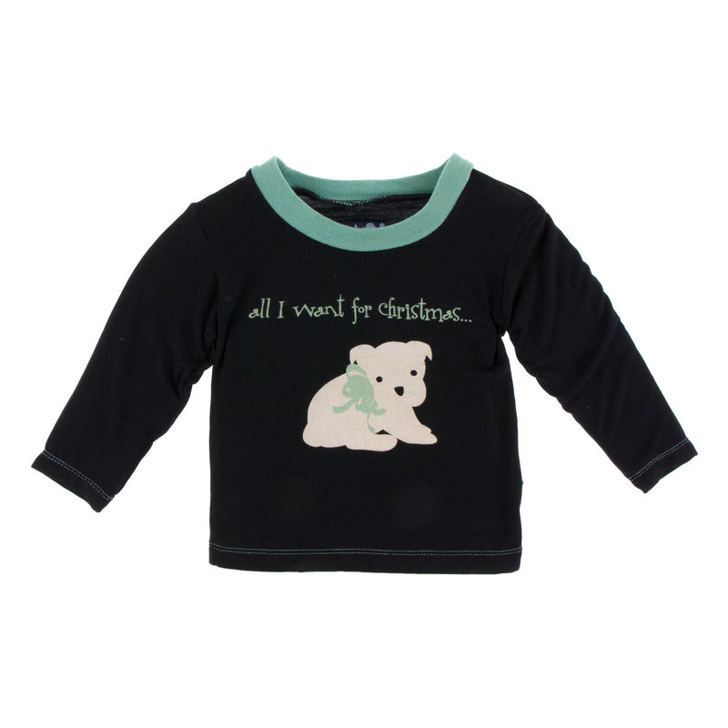 Kickee Pants Crew Neck Tee - All I Want for Christmas Midnight Puppy