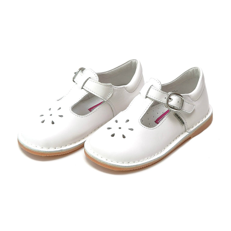 L'amour Joy Classic Leather Stitch Down T-Strap Mary Jane - White