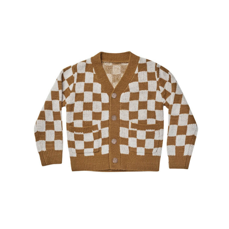 Rylee + Cru Button Cardigan - Chartreuse Checkerboard