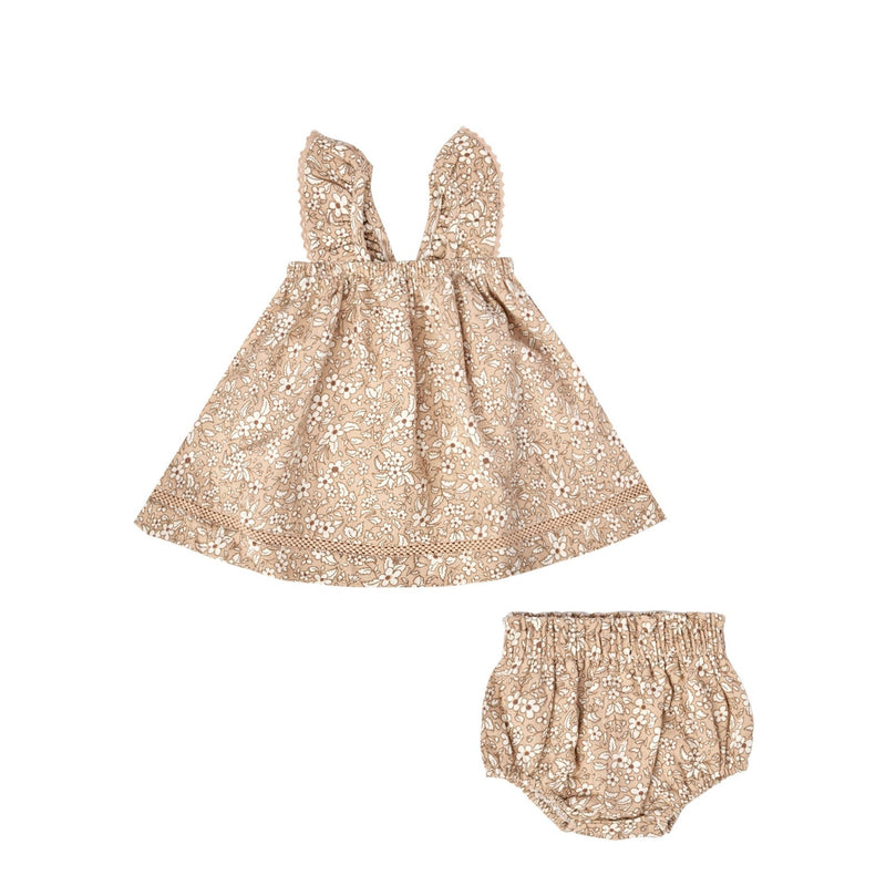 Quincy Mae Ruffle Tank Dress + Bloomer Set - Apricot Floral