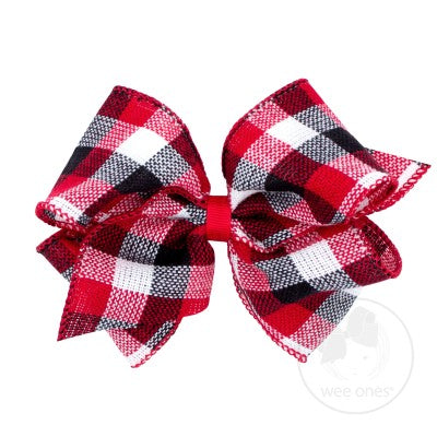 Wee Ones Mini King Patterned Bow - Red, Black, and White Check