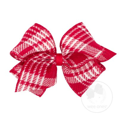Wee Ones Mini King Patterned Bow - Red and White Plaid