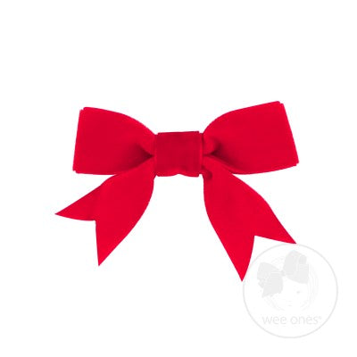 Wee Ones Mini Velvet Two-Loop Bow with Fancy Cut Tail - Red