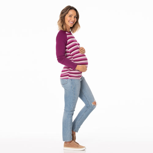 Kickee Pants Print Long Sleeve Raglan Maternity Tee - Coral Stripe