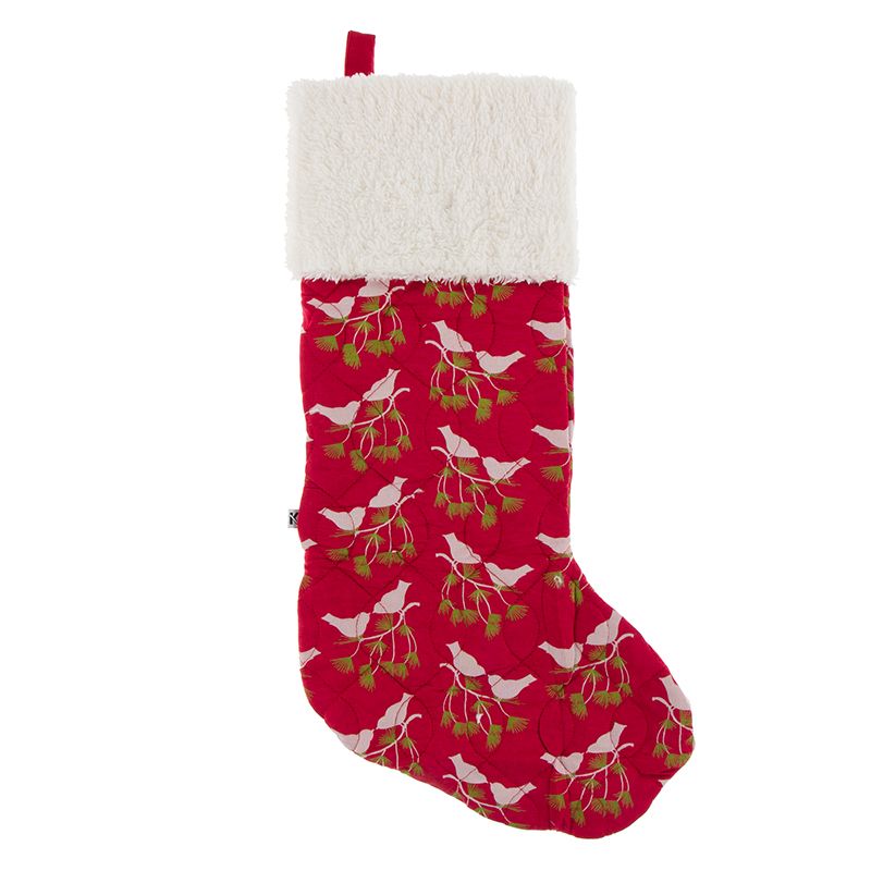 Kickee Pants Quilted Stocking - Crimson Kissing Birds / 2020 Candy Cane Stripe