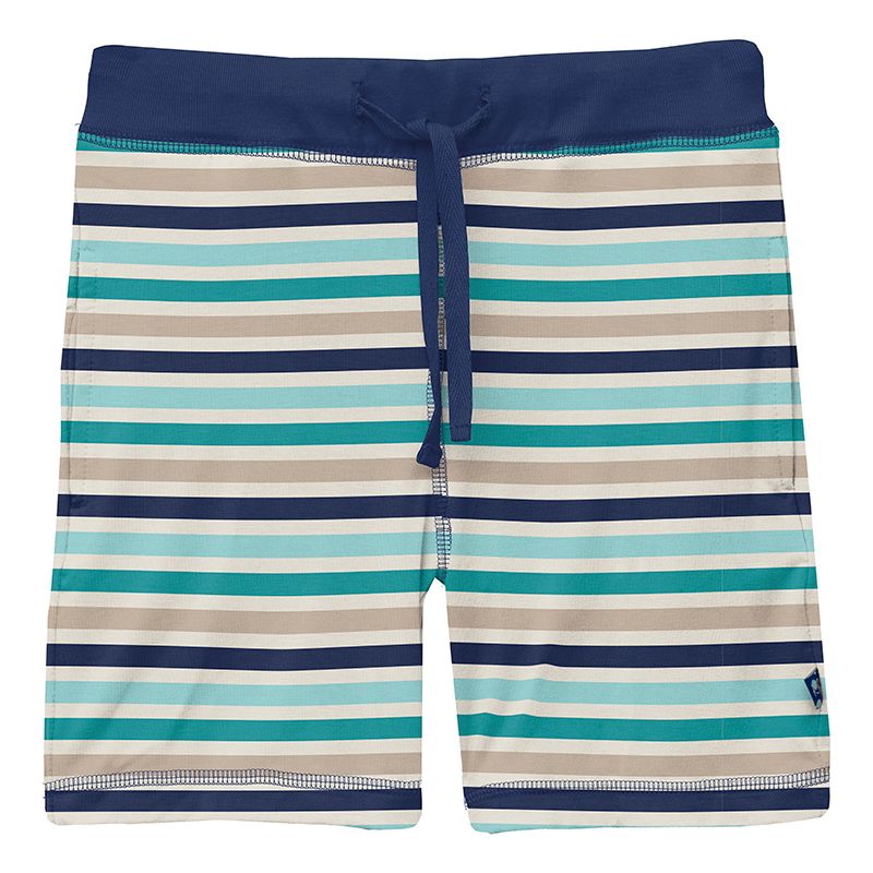 Kickee Pants Lightweight Drawstring Shorts - Sand and Sea Stripe