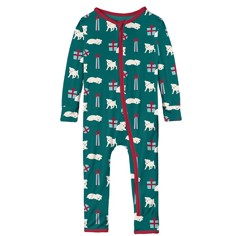 Kickee Pants Coverall with Zipper - Cedar Puppies and Presents