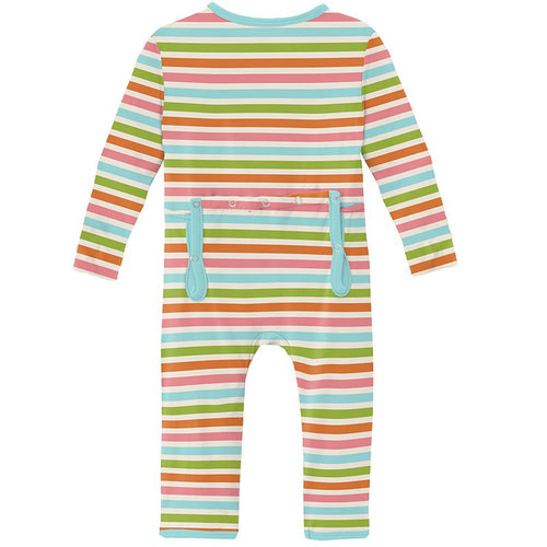 Kickee Pants Coverall with Zipper - Beach Day Stripe