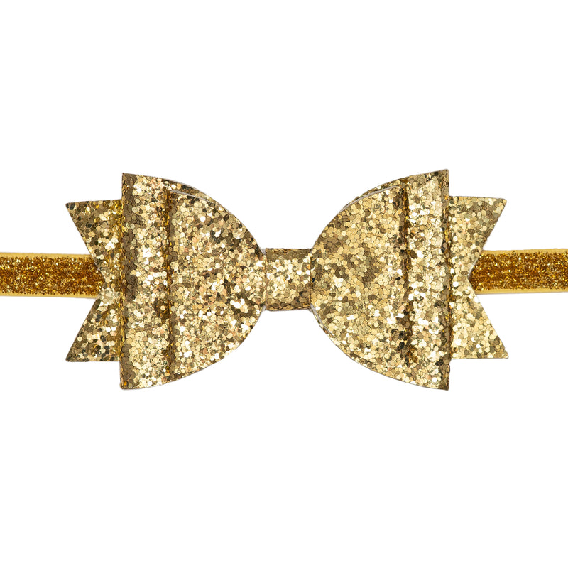Sweet Wink Gold Glitter Bow Soft Headband