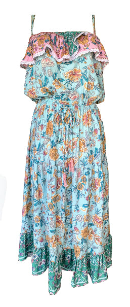 Bela & Nuni Women's Frill Dress - Floral Green S Bela & Nuni Women's Frill Dress - Floral Green S