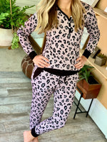 Women's Henley Top - Lana Leopard Pink