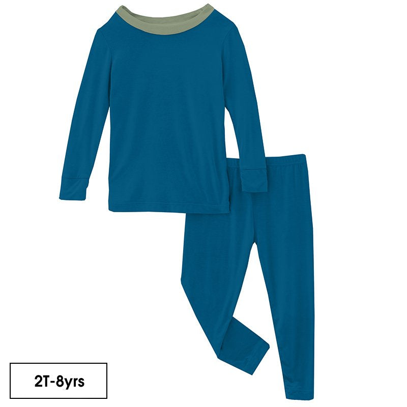 Kickee Pants Pajama Set - Cerulean Blue with Silver Sage