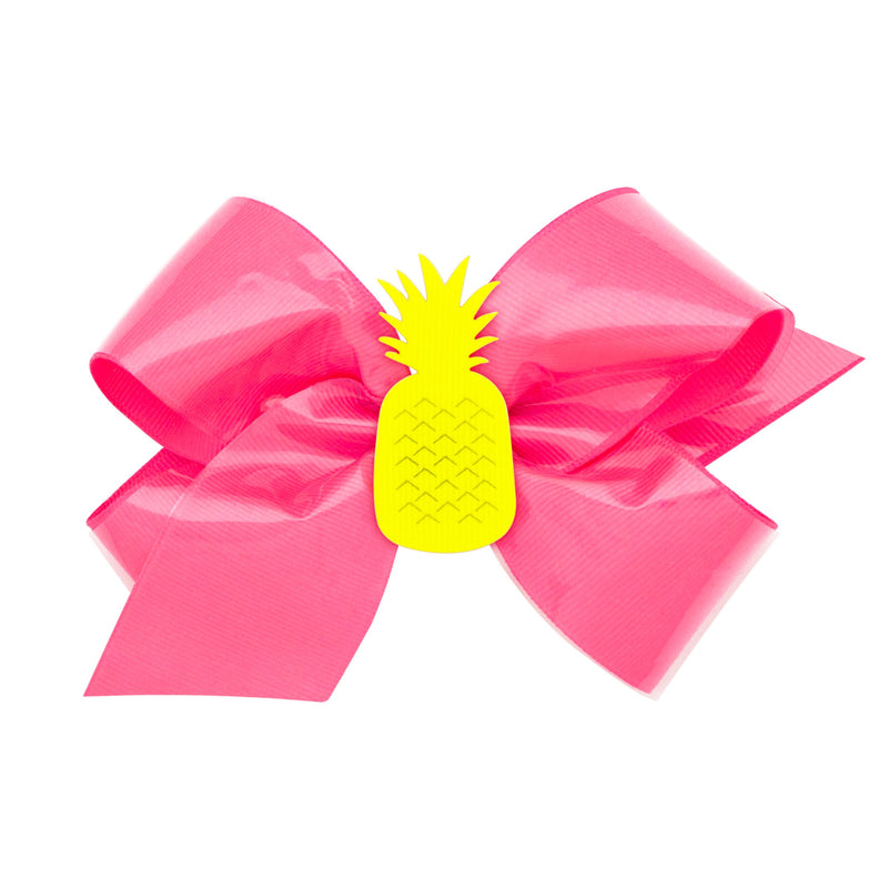 Wee Ones Neon Vinyl Bow with Detachable Clip - Pink Pineapple