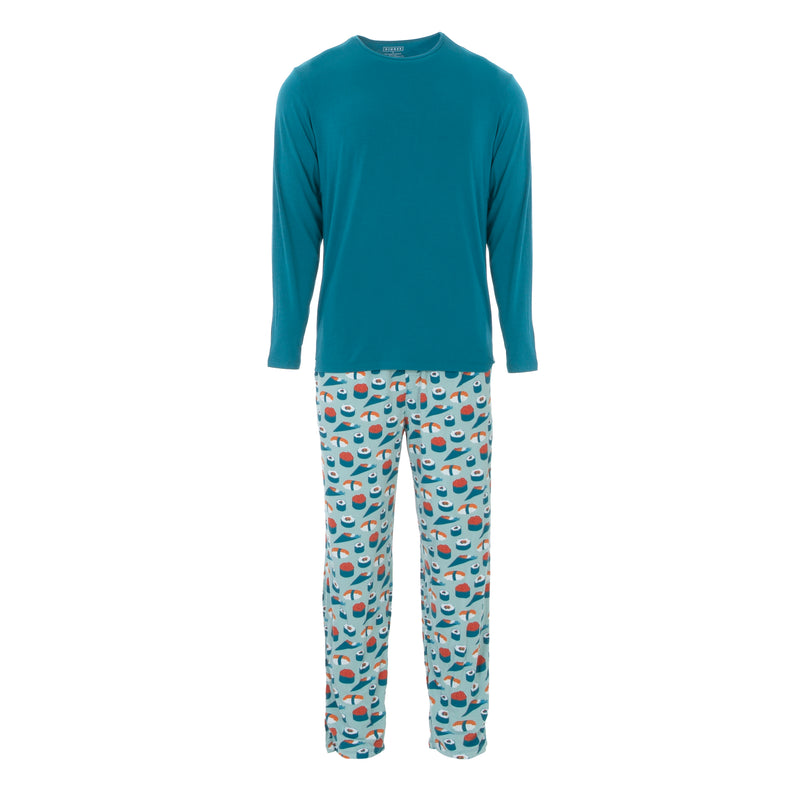 Kickee Pants Men's Print Long Sleeve Pajama Set - Jade Sushi