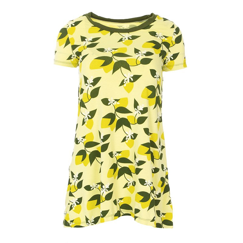 Kickee Pants Women's Print Short Sleeve Tee Shirt Tunic - Lime Blossom Lemon Tree