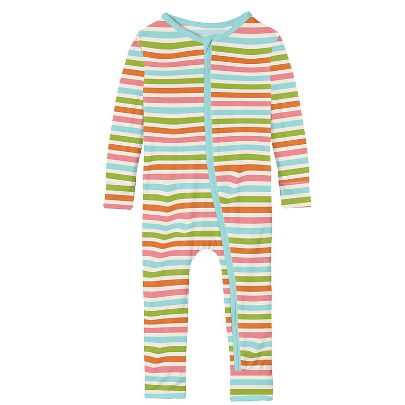 Kickee Pants Coverall with Zipper - Beach Day Stripe