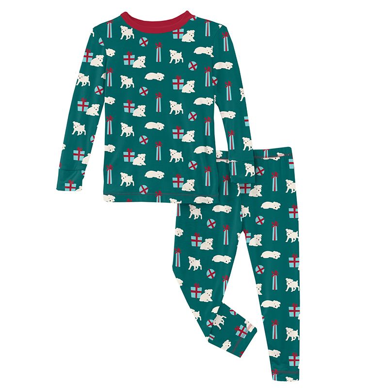 Kickee Pants Long Sleeve Pajama Set - Cedar Puppies and Presents