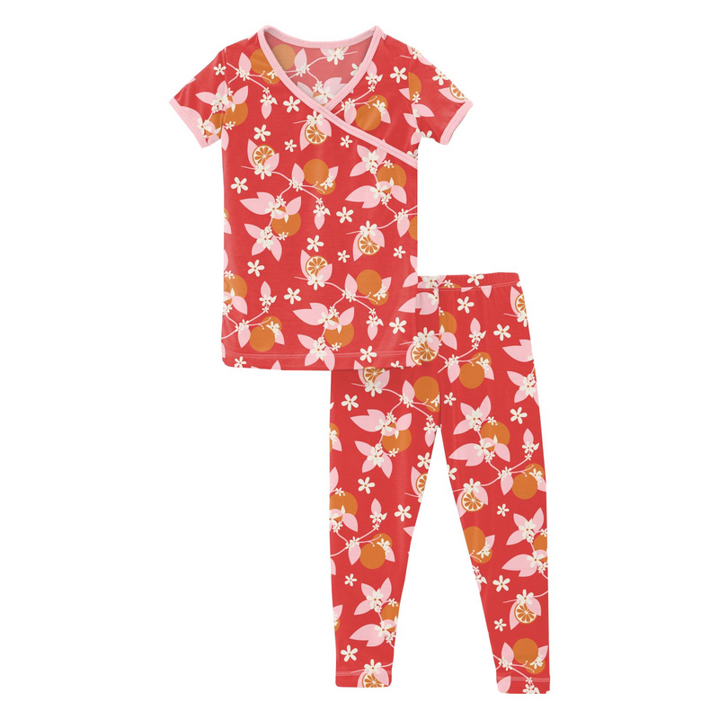 Kickee Pants Short Sleeve Kimono Pajama Set - Poppy Orange Blossom