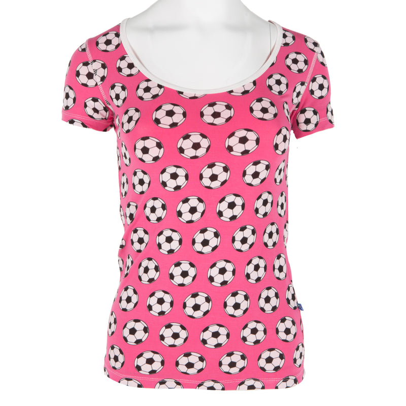 Kickee Pants Print Short Sleeve Scoop Neck Tee - Flamingo Soccer