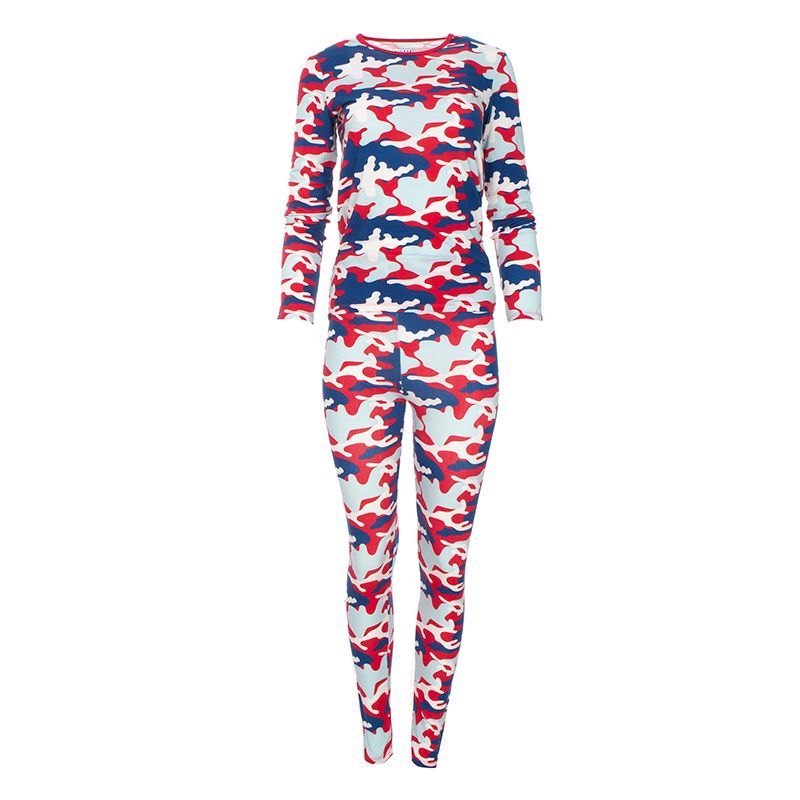 Kickee Pants Women's Print Long Sleeve Fitted Pajama Set - Flag Red Military Everyday Heroes