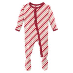 Kickee Pants Classic Ruffle Footie with Zipper - Strawberry Candy Cane Stripe