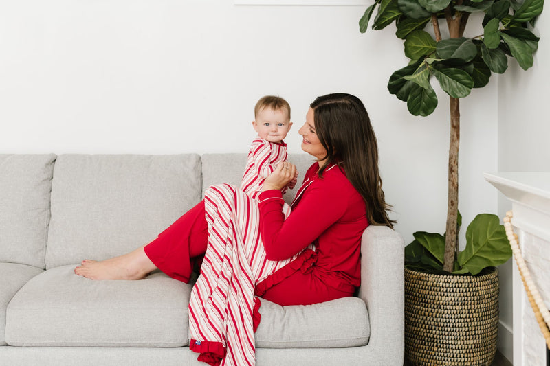 Kickee Pants Women's Collared Pajama Set - Crimson with Natural