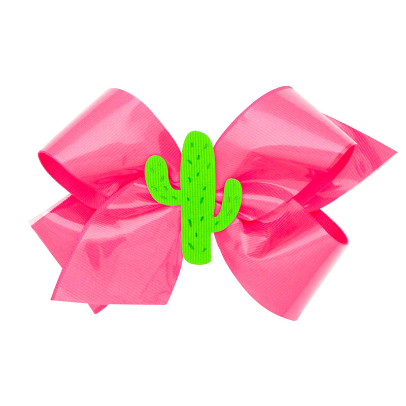 Wee Ones Neon Vinyl Bow with Detachable Clip - Pink Cactus