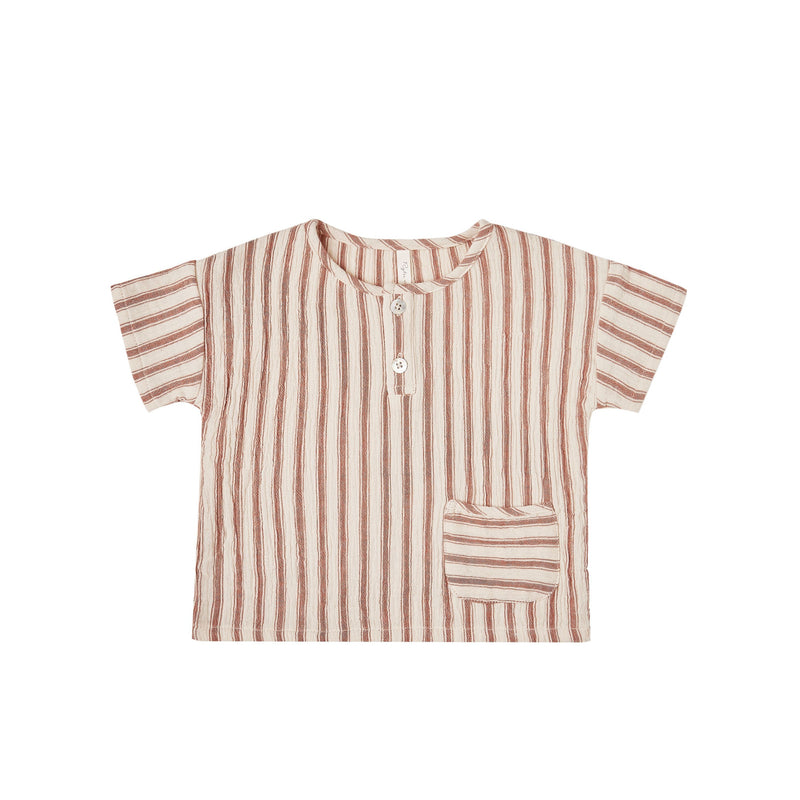 Rylee + Cru Woven Henley Tee - Amber Striped