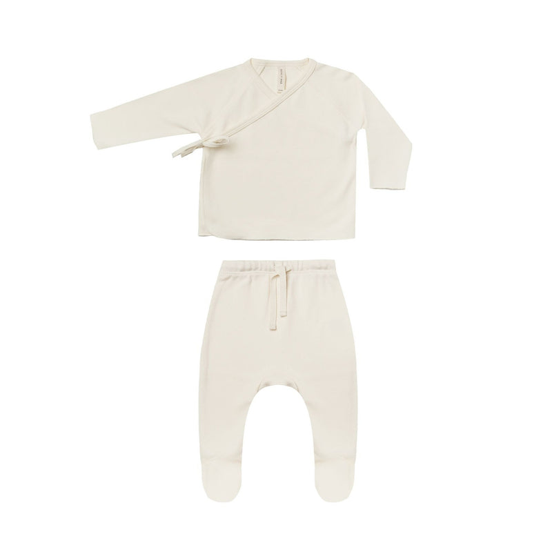 Quincy Mae Wrap Top + Footed Pant Set - Ivory
