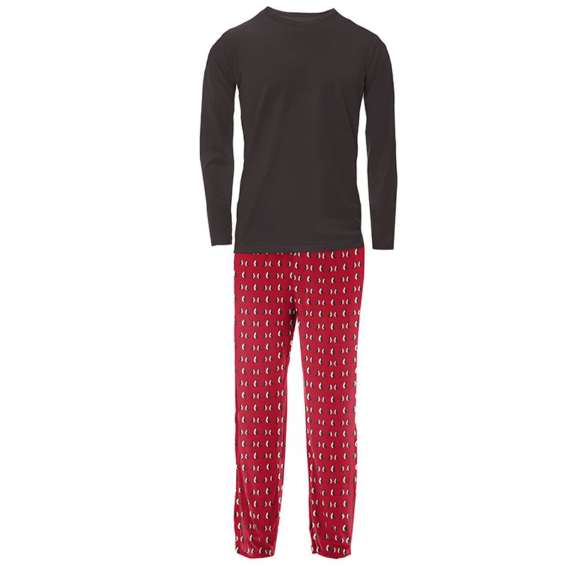 Kickee Pants Men's Pajama Set - Crimson Penguins