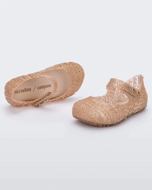 Mini & Melissa Campana Papel Flat Shoes - Beige Glitter
