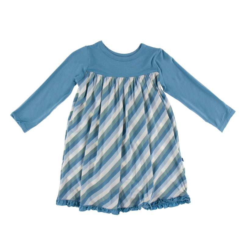 Kickee Pants Print Classic Long Sleeve Swing Dress - Oceanography Stripe