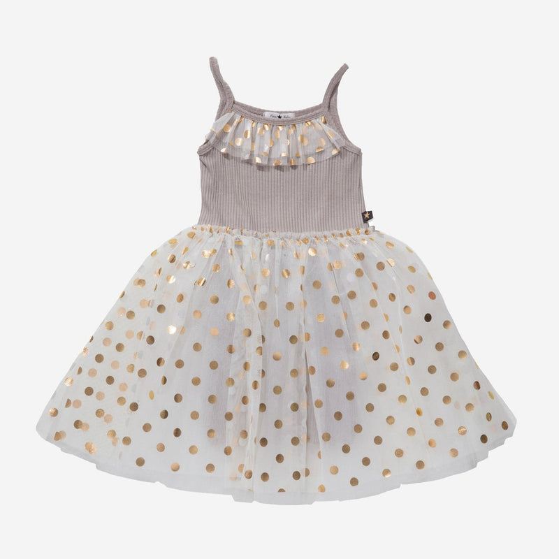 Petite Hailey Gold Dot Tutu Dress - Beige